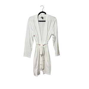 Modern Expressions Robe Cardigan White Waffle Knit Belted NWT One Size